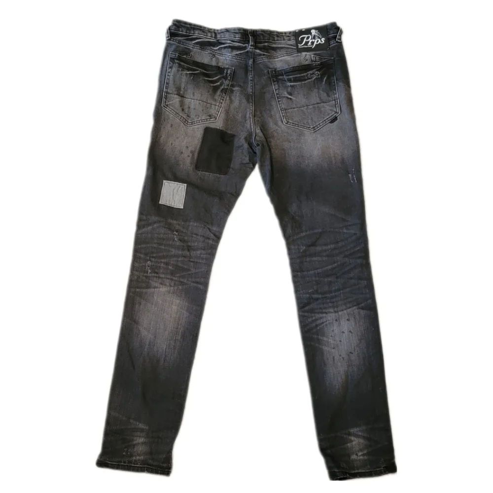 PRPS Le Sabre Stretch-Black Fade Destressed Parchwork Slim Fit Size 34
